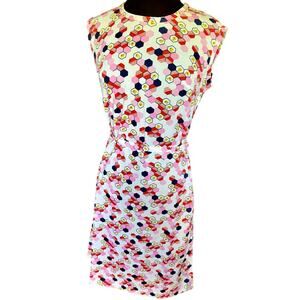 Vintage 70’s Diolen White Pink Blue Geometric Belted Sleeveless Dress Med Large